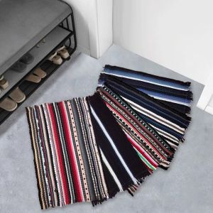 CHB Premium quality of hand woven string door mat multi color stripes and checked cotton floor mats