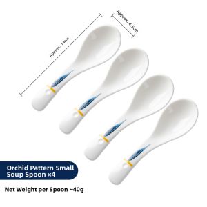 Cute and Creative Long Handle Japanese Ceramic Soup Spoon 4 Pieces