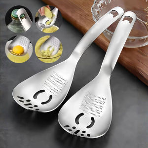 YESPERY Multifunctional Stainless Steel Spoon Kitchen Utensil Garlic Ginger Grater Slotted Spoon with Bottle Opener