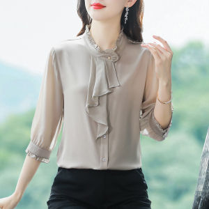 DAIXIANGFEIZI | Stylish High-end Spring Autumn 2026 New Three-quarter Sleeve Chiffon Blouse