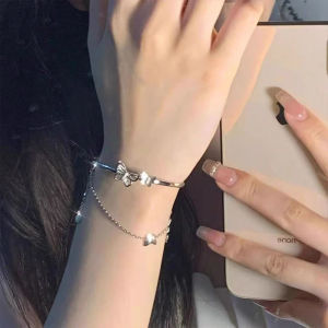 Nicedays🍒17km Gelang Tangan Rantai Silver Wanita Desain Kupu-Kupu Hati Simple