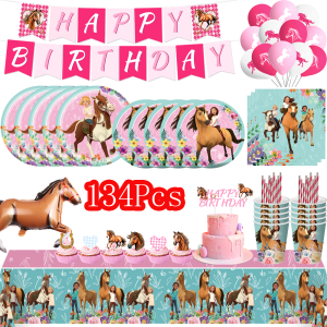 Disney | Cartoon Horse Birthday Party Decoration Tableware Spirit-Stallion Tablecloth Cup Plate Napkin Balloon Baby Shower Party Favors