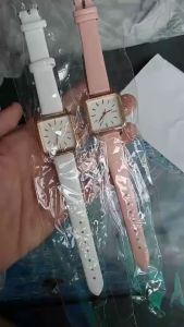 DRJ182 Jam Tangan Wanita Analog Petak Bentuk Kotak Bahan Kulit Korean