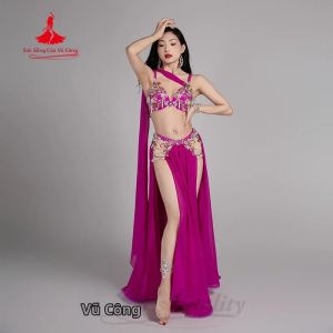 Bộ Trang Phục Biểu Diễn Múa Bụng Phương Đông Dành Cho Nữ Bộ Áo Ngực Ngọc Trai Tinh Tế + Váy Dài Voan 2 Món ProfessionalGirls Dancewear