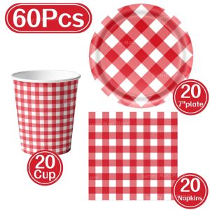 Hasbro | 60Pcs Pink Blue Red Green Checkered Themed Disposable Tableware Set for Picnic Birthday Party Baby Shower Wedding Party Supplies