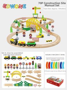 EDWONE | Assembly Wooden Train Set With Tracks