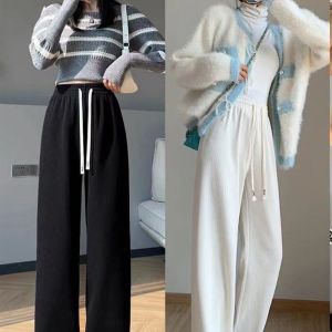 กางเกงขายาวทรงตรงผ้าคอร์ดูรอยคอตตอนยูโรสไตล์ลำลองสำหรับผู้หญิงในฤดูใบไม้ร่วงและฤดูหนาวปี 2023 กางเกงขายาวทรงตรงสบายๆ