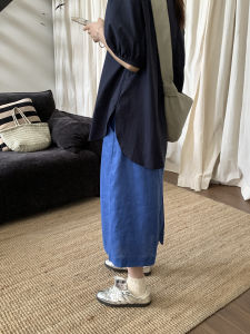 NIZONDAYS Summer Pure Color Back Split Linen Thin Natural Waist Straight Leg Half Skirt Womens Fashion Commute Simple Style