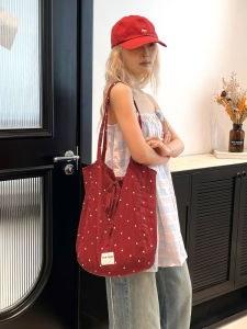 Summer Polka Dot Chiffon Womens Tote Bag Trendy Korean Style Large Capacity Canvas Single Shoulder Bag Casual Handbag