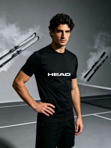 HEAD | HEAD Men T‑Shirt Crew Neck Short Sleeve Loose Oversized Tee Chest Side Sleeve Letter Graphic Top For Sports Street Daily Wear