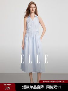 Elegant V-neck Sleeveless A-line Dress Womens Fashionable Summer New ELLE French Style Long Shirt Dress City Commute