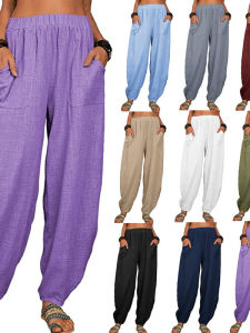 High-Waisted Solid Loose Harem Pants Casual Pure Color Street Style Elastic Waist Long Trousers for Women Summer 2025