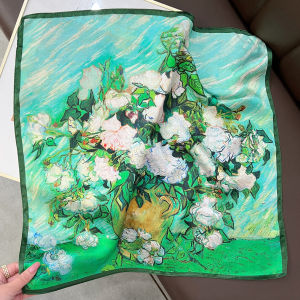Mulberry Silk Scarf Van Gogh White Rose Oil Painting Small Square Towel Spring and Autumn Womens Fashion Business Small Scarf Scarf