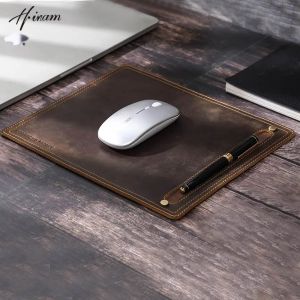 Hiram Genuine Leather Mouse Pad With Pen Holder Retro Deak Mat Anit-slip Suitable for Business Office Desktop Macbook Laptop Gaming
