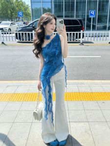 CHANGTONG | Stylish One-Shoulder Top and Jeans Set Summer