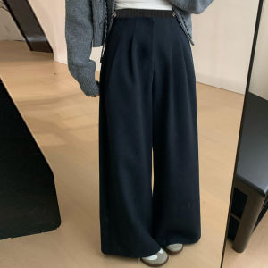 Quần Ống Rộng Bằng Len Dày Màu Xám Đậm Cho Bà Bầu Mùa Đông Có Dây Rút Quần Ống Đứng Thiết Kế Đa Năng Quần Dài