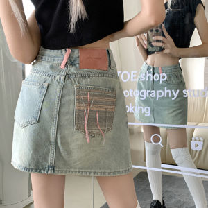 Váy Ngắn Denim Cạp Cao Che Mông Cho Nữ Mùa Hè Cỡ Lớn Thiết Kế A-line Chống Hở Hang Váy Ngắn Chữ a Che Mông