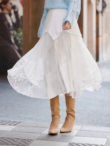 XIANGYING | Irregular Lace High-Waist Layered Cake Skirt