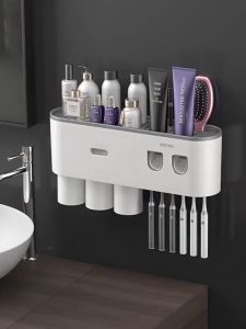 Bộ nhả kem đánh răng tự động OENON kệ treo tường để đồ phòng tắm hộp đựng bàn chải cao cấp