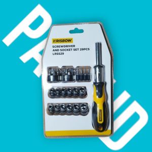obeng gagang retchet Krisbow screwdriver and socket 29 pcs Lrss29