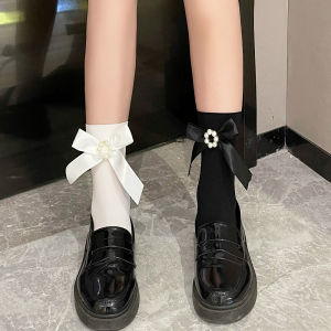 Ay to Films Velvet Summer Thin Calf Socks Pearl Flower Socks Lolita Cute Bows