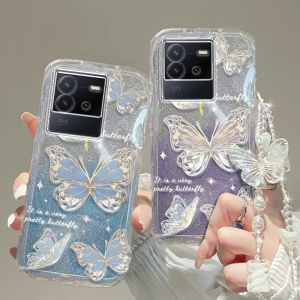 Vivo T2 Phone Case Transparent Soft Full Cover Anti-Fall Butterfly Design High End Glittering for Men And Women