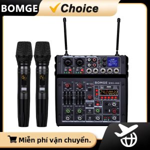 BOMGE 4 Kênh Karaoke Trộn Âm Thanh Với Micro Không Dây UHF Kép MP3 Đầu Vào Bluetooth 48V Nguồn Phantom Âm Thanh Bảng Điều Khiển