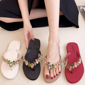 In the summer of the new colorful hearts glass diamond flip-flops female leisure wears outside beach flat sandals