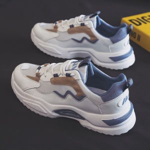 Summer 2024 Trendy Dad Sports Shoes Heightening Mens Shoes Versatile Board Shoes Net Shoes Breathable Laced Pure Color round Toe