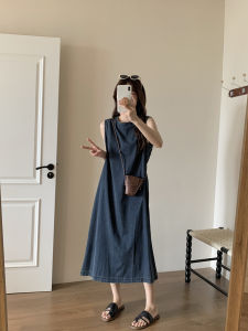 Stylish round Neck Denim Vest Dress Womens Design Sensation College Style Versatile Fashionable Long Dress XinmonLee