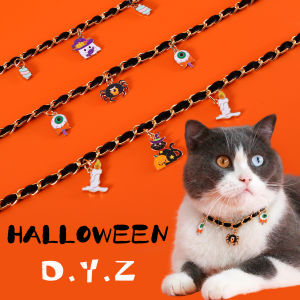 2023 Pet Halloween Collar Velvet Metal Drip Oil Bat Pumpkin Spider Pendant Cat Dog Necklace Accessories