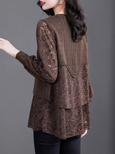 Noble Lady New Arrival Bottoming Shirt Womens Spring and Autumn False Two-Piece Suit Tops Womens Fashion Western Style Youthful-Looking Ladieswear Knitwear