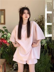 Salt Series Thoải Mái Bộ Đồ Thể Thao Nữ Mùa Hè Sinh Viên Rộng Rãi Áo Ngắn Tay Phong Cách Lười Biếng Thời Trang Quần Short Quần Đùi Bộ Hai Mảnh Cotton Vải Bông Pha Trộn