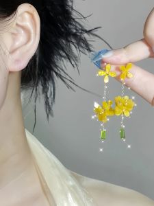 Long Flowing S925 Silver Needle Pine Leaf Petal Earrings Forest System Drop Earrings Floral Pattern Womens Fashion Jewelry