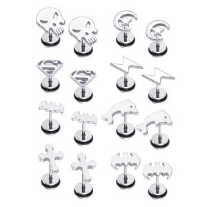 a Pair Of Stylish Personality Stainless Steel Bat Dolphin Skull Lightning Cross Star Moon Earrings