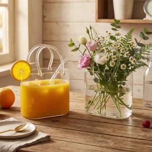4/1Pc Tote Drinking Glass with Straw Creative Water Cup Table 26oz Kettle for Juice Cocktail as Hydroponic Containers Glass Vase