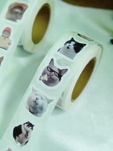 500Pcs Funny Meme Cat Stickers Roll Cute Cat Designs Decorative Stickers Waterproof Self Adhesive Labels for Journal Scrapbook