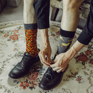 British Style Mens Socks Tide Knee Socks Retro Internet Hot Money Leopard Print Trendy Brand Socks Pure Cotton Ins Fashion Stockings Women