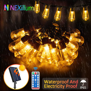 S14 Solar String Lights Outdoor Waterproof 28FT 20 Bulbs Shatterproof Bulbs Patio Lights with Remote 8 Modes High-Brightness
