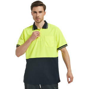 Summer Safety High Visibility Polo Shirt Orange Navy Yellow Navy Short Sleeve Work Shirt with Chest Pocket For Men