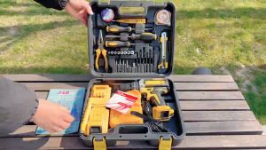 JLD 48Vf Cordless Impact Drill 2-Speed 25+3 Torque Built-in Bit Slots&Level Tool Kit 29Pcs Fullset