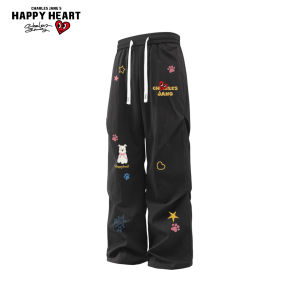 CHARLES JANGS HAPPY HEART | Casual Doodle Print Loose Breathable Trousers