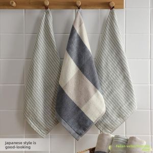 Korean Style Hand Towel Strong Absorbency Pure Cotton Kitchen Bathroom Hanging Rope Hand Towel Blue Color Household Towel
