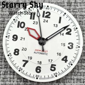 Starry Sky 29mm Black Words White Pilot Style Watch Dial Watch Hands With Green Luminous Fits NH35/ETA PT5000 Automatic Movement