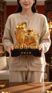 Wealth Attracting Golden Sheep Feng Shui Ornament Lucky Fortune Statue for Home Office Decor Gift