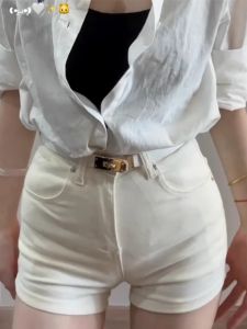 High Waist Slim Fit Denim Shorts Womens Summer New Style Kimchi White Butt Enhancing Leg Lengthening Hot Pants Cotton Stretch