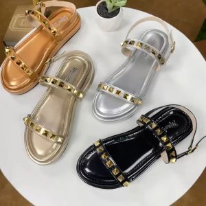 MAXIMUM -  Sara Series Sendal Platform 3cm Wanita Sandal Variasi Piramid Gold Premium (Tersedia Size 37-40)