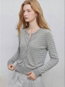 Vintage Stripes Round Neck Versatile Loose Fit Sweater Cardigan