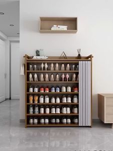 Rak Sepatu Kayu 7 Lapis Lemari Sepatu Tahan Debu Kapasitas Besar Dengan Tirai Pintu Organiser Sepatu Bambu Rak Sepatu Untuk Sepatu Bot - Lazada