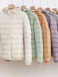 2024 Autumn and Winter New Arrival Lightweight down Jacket Womens Short Light Heattech Hooded Fashion Casual White Duck down Coat